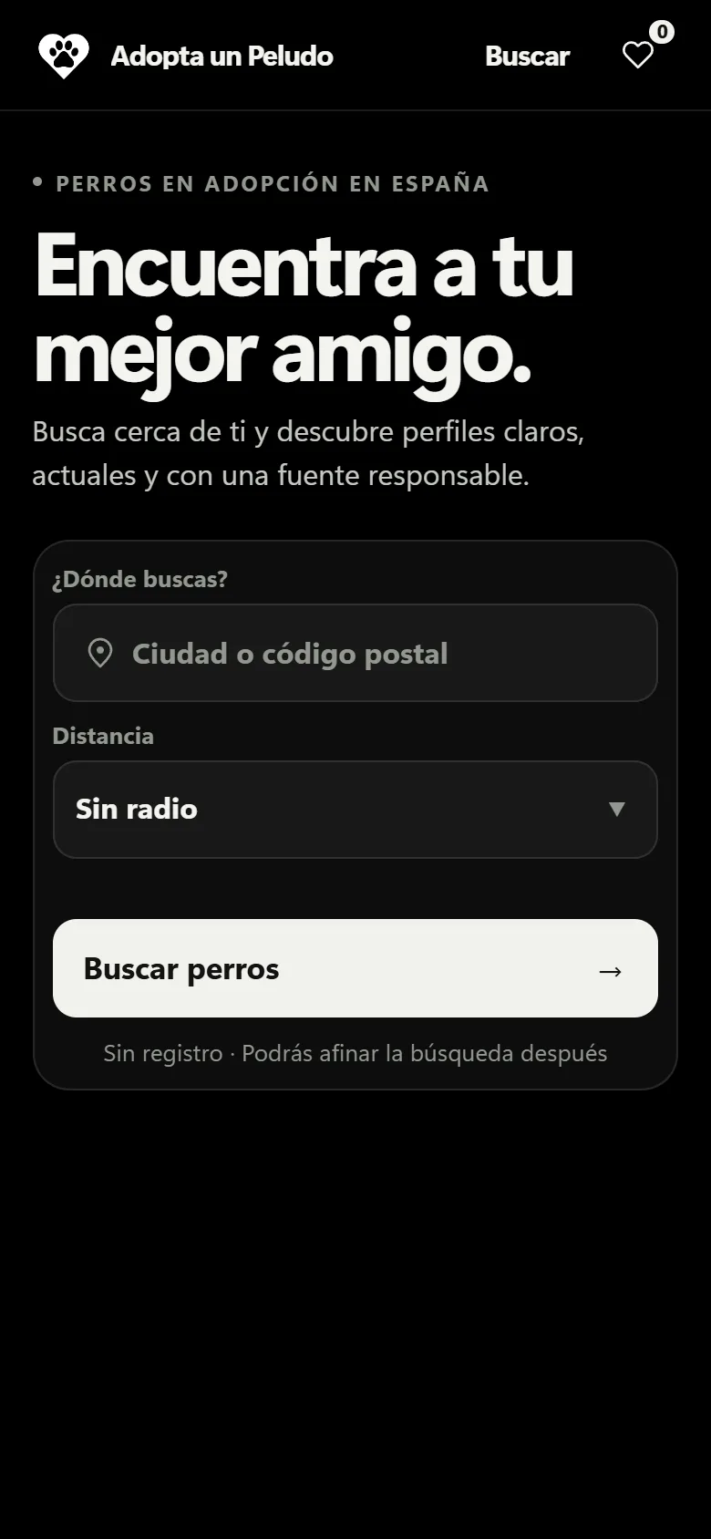Captura de AdoptaUnPeludo en móvil
