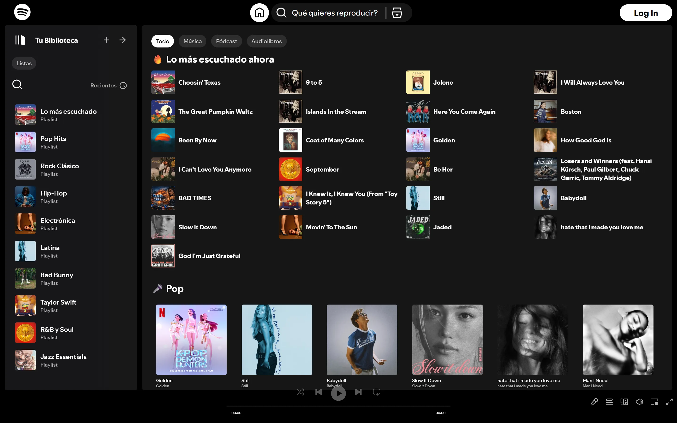 Captura de Spotify Clone en escritorio