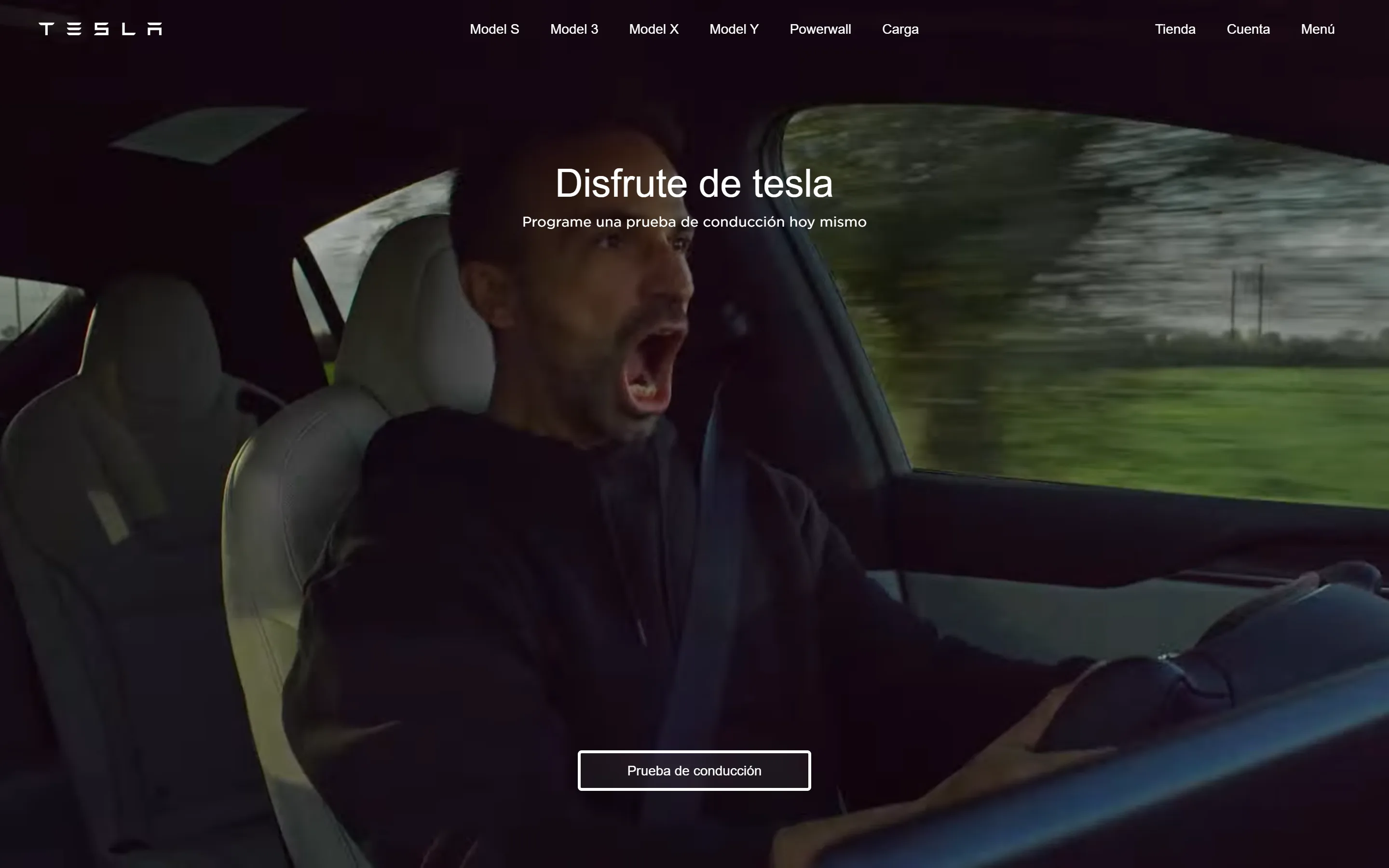 Captura de Tesla Landing Page en escritorio