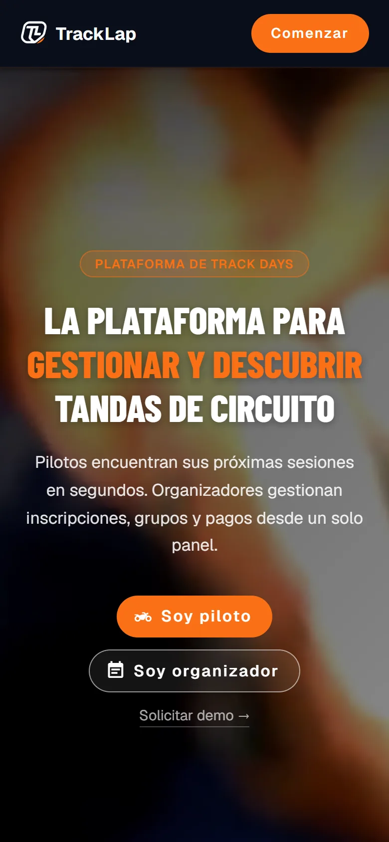 Captura de TrackLap en móvil